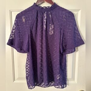 NWT FEATHER BONE Sz 4 Chatelet Blouse Purple Sheer Dot Short Sleeve Cottagecore